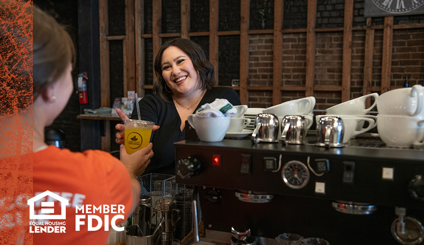 Timberland Bank Loan Officer, Kaila Sweeney at a local coffee shop in Chehalis.
