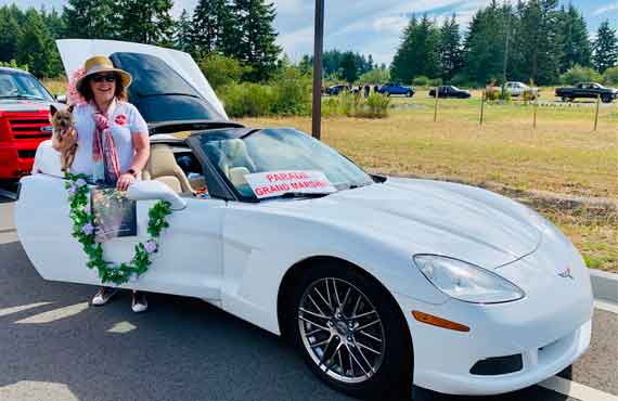 Tess Faughn at the Yelm Prairie Days parade as the Grand Marshall