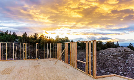 house frame partially built.