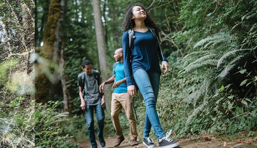 Friends hiking in the woods